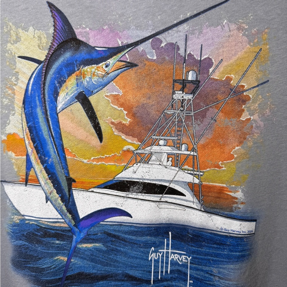 Guy Harvey Marlin Fishing Boat Graphic Tee Men’s M NWT Summer